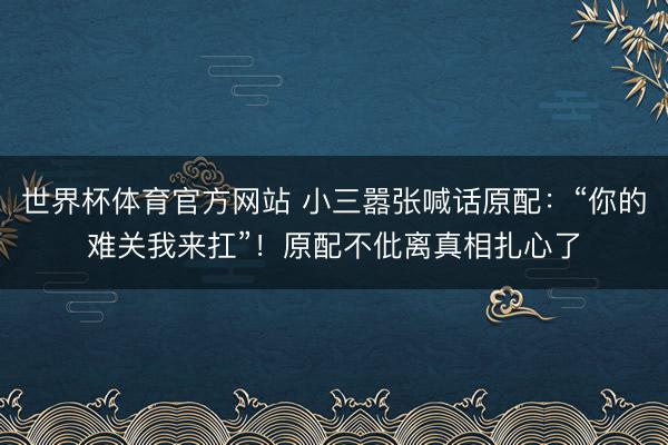 世界杯体育官方网站 小三嚣张喊话原配：“你的难关我来扛”！原配不仳离真相扎心了