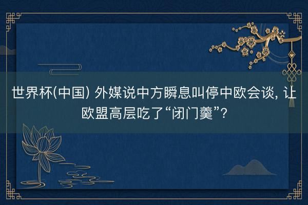 世界杯(中国) 外媒说中方瞬息叫停中欧会谈, 让欧盟高层吃了“闭门羹”?
