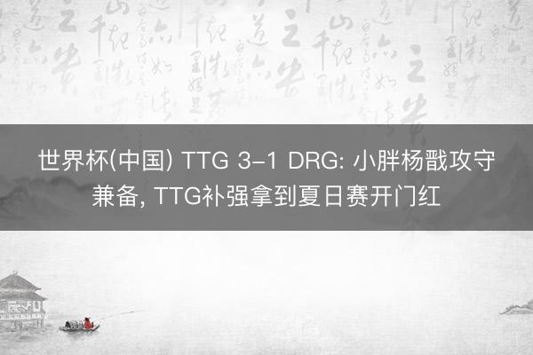 世界杯(中国) TTG 3-1 DRG: 小胖杨戬攻守兼备， TTG补强拿到夏日赛开门红